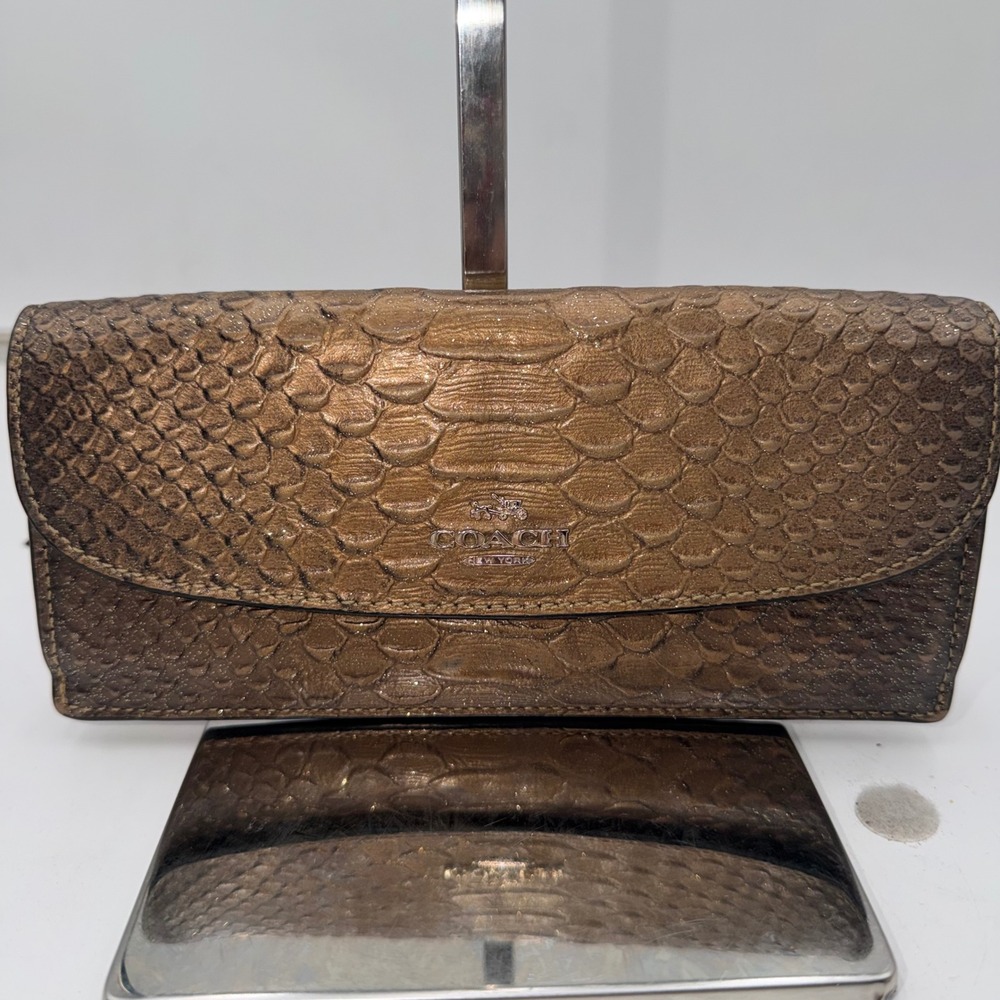 Coach Metallic Bronze Python Embossed Leather Sli… - image 1